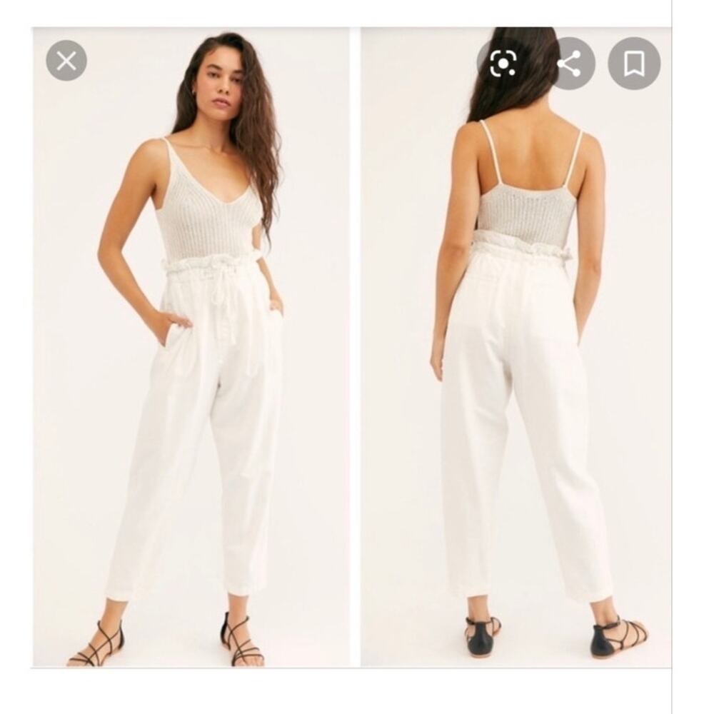 Free People Margate Pleated Trouser Pants High Rise Crop White size Small